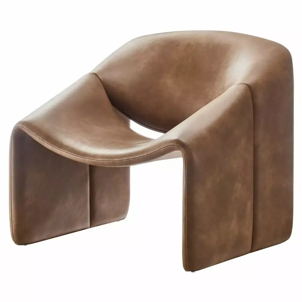 Accent Chair in Brown Vegan Leather for Living Kitchen Cafe Bistro Restaurant HB36692