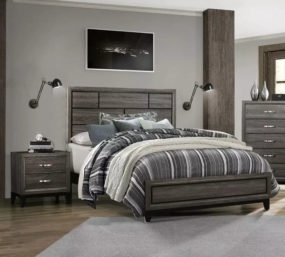 Contemporary Gray Finish 3pc Bedroom Set California King Size Bed Nightstands Clean Lines Design Bedroom Furniture