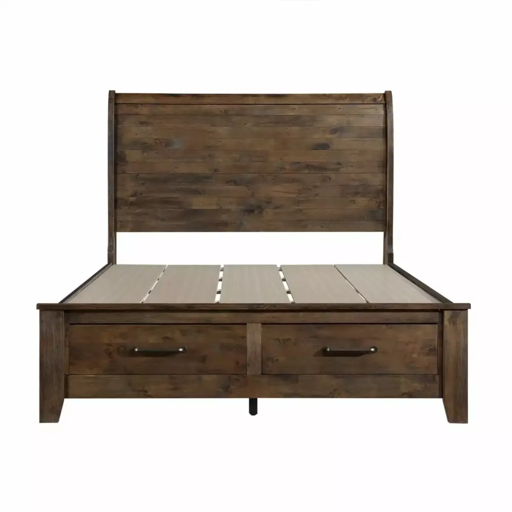 4-Piece Timeless Brown California King Platform Bedroom Set with Storage Nightstand Dresser and Mirror
