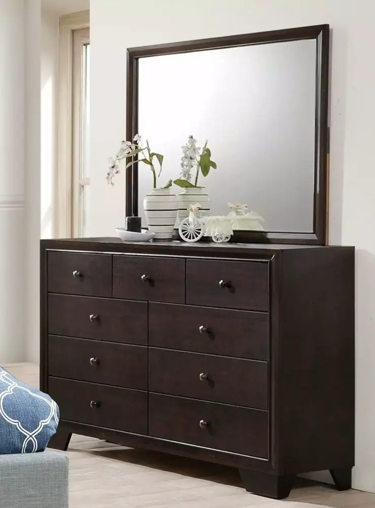 Bedroom Furniture Tufted California King Size Bed Set with Dresser Mirror Nightstand Grey Polyfiber Fabric
