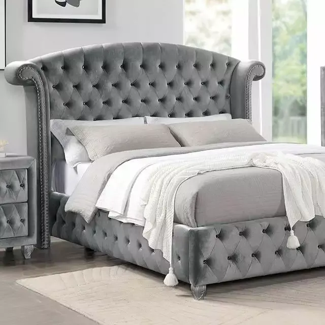 Transitional Gray Solid Wood CAL Bedroom Set 5pcs FOA CM7130GY Zohar