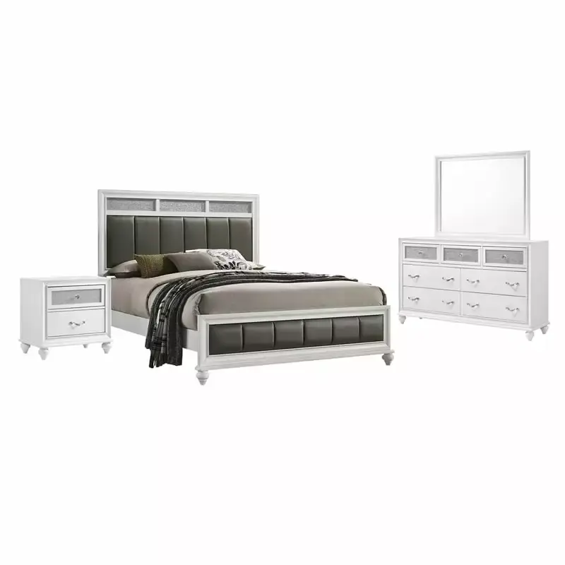 Barzini 4-Piece California King Panel Bedroom Set White Modern Furniture