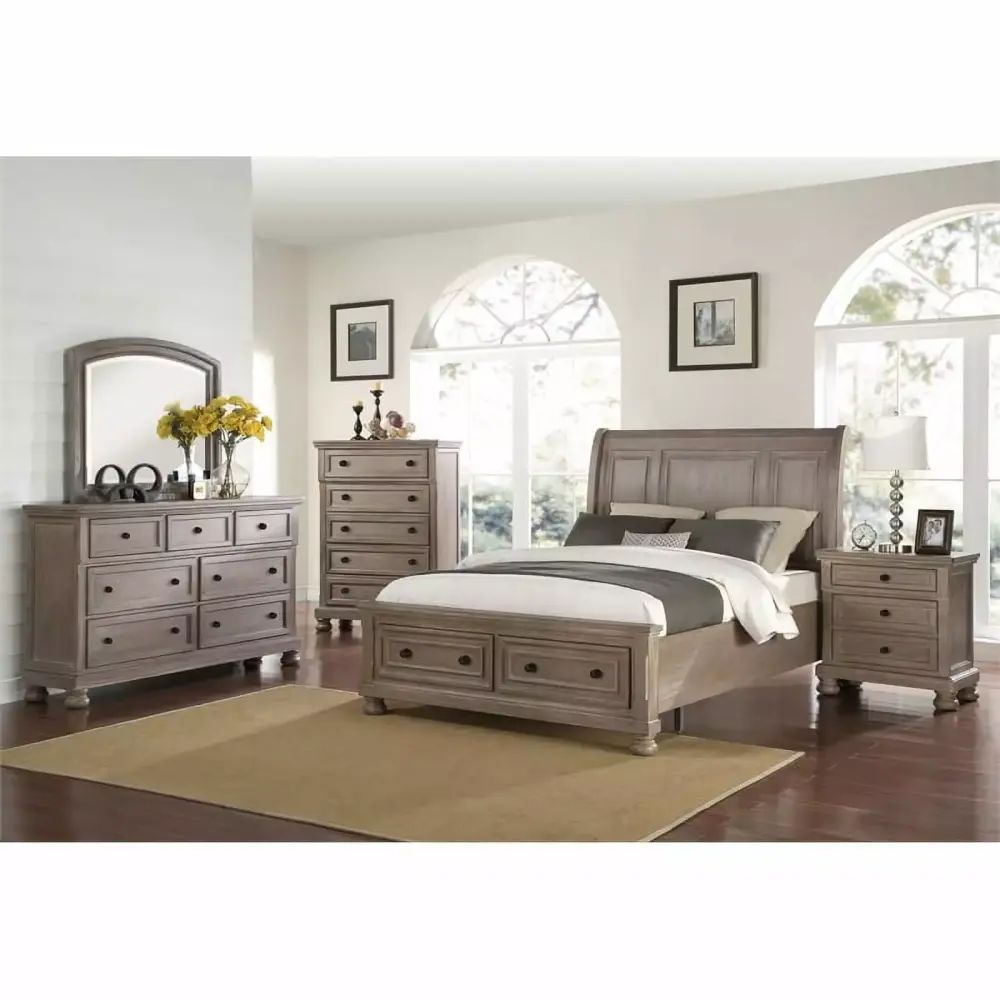New Timeless Allegra 4-Piece Wood Cal King Bedroom Set with Chest in Pewter
