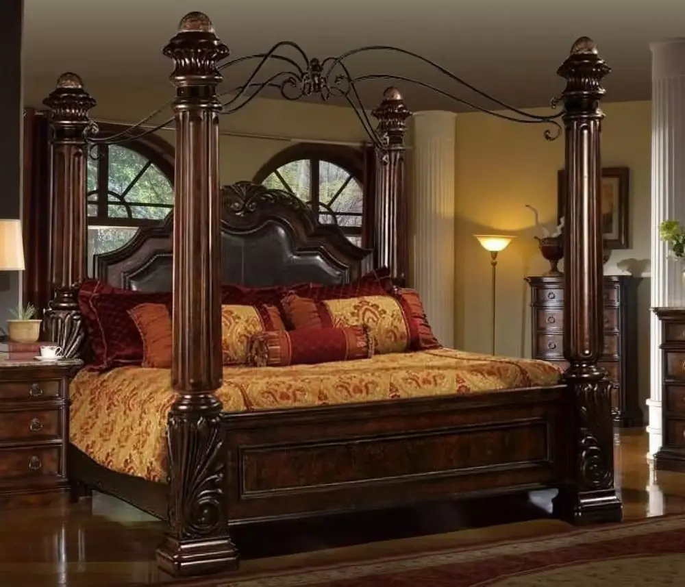 Rich Brown Solid Hardwood King Canopy Bedroom Set 4Pc Timeless McFerran B6005