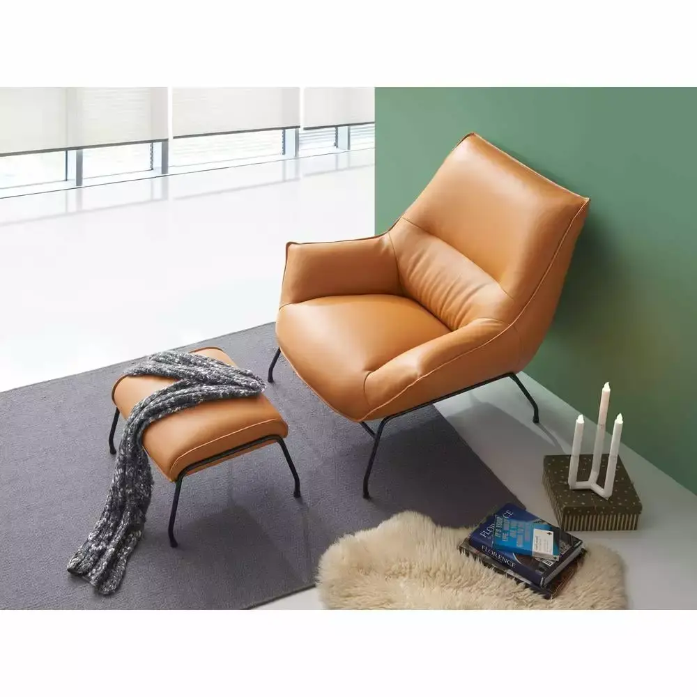 ACME Furniture Jabel Tan Leather Accent Chair with Ottoman Set