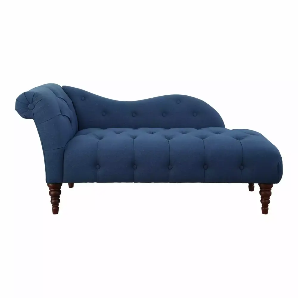 Benjara BM313150 66 in Selena Chaise Lounger Tufted Blue Polyester Brown Solid Wood