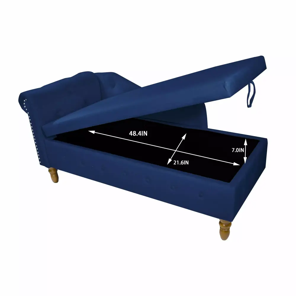 Andoer Navy Blue Chaise Indoor Chair with Storage and Pillow Modern Upholstered