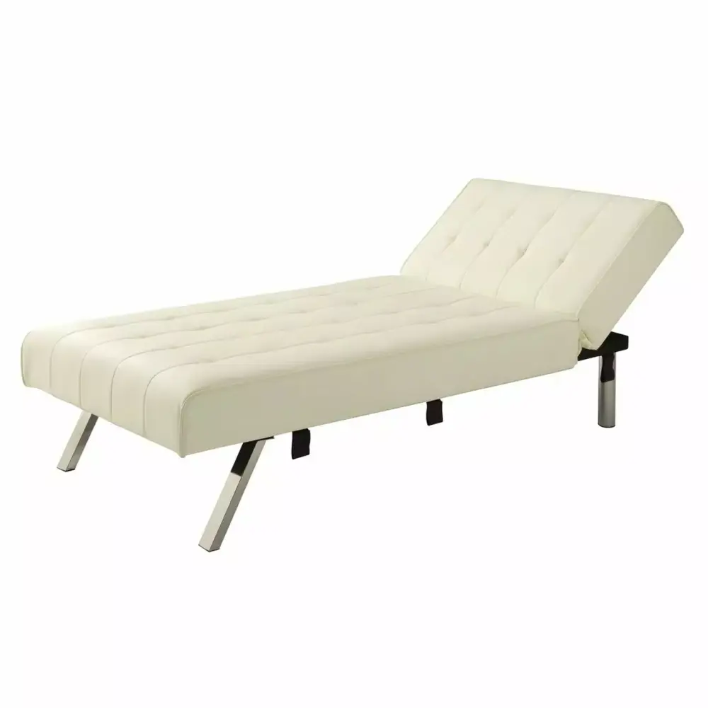 Vanilla Chaise Lounge Sleeper Bed with Contemporary Chrome Legs Convertible Furniture