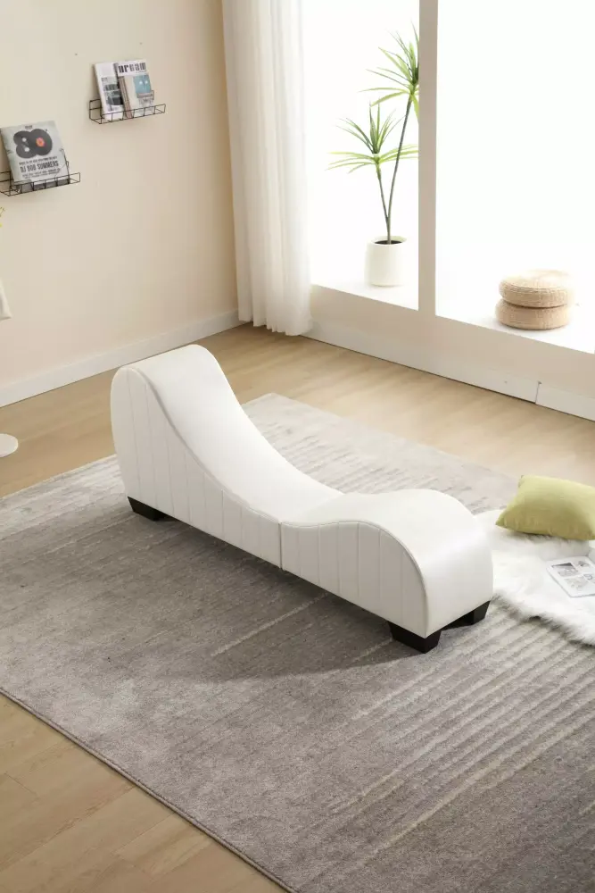 CoSoTower Yoga Chaise Lounge Modern Faux Leather Curved Sofa for Stretching Relaxation Living Room Bedroom