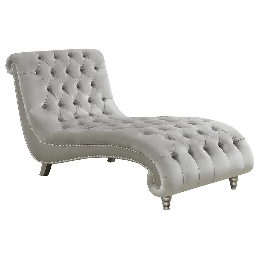 Lydia Tufted Cushion Chaise with Nailhead Trim Grey Living Room Chaise Lounge