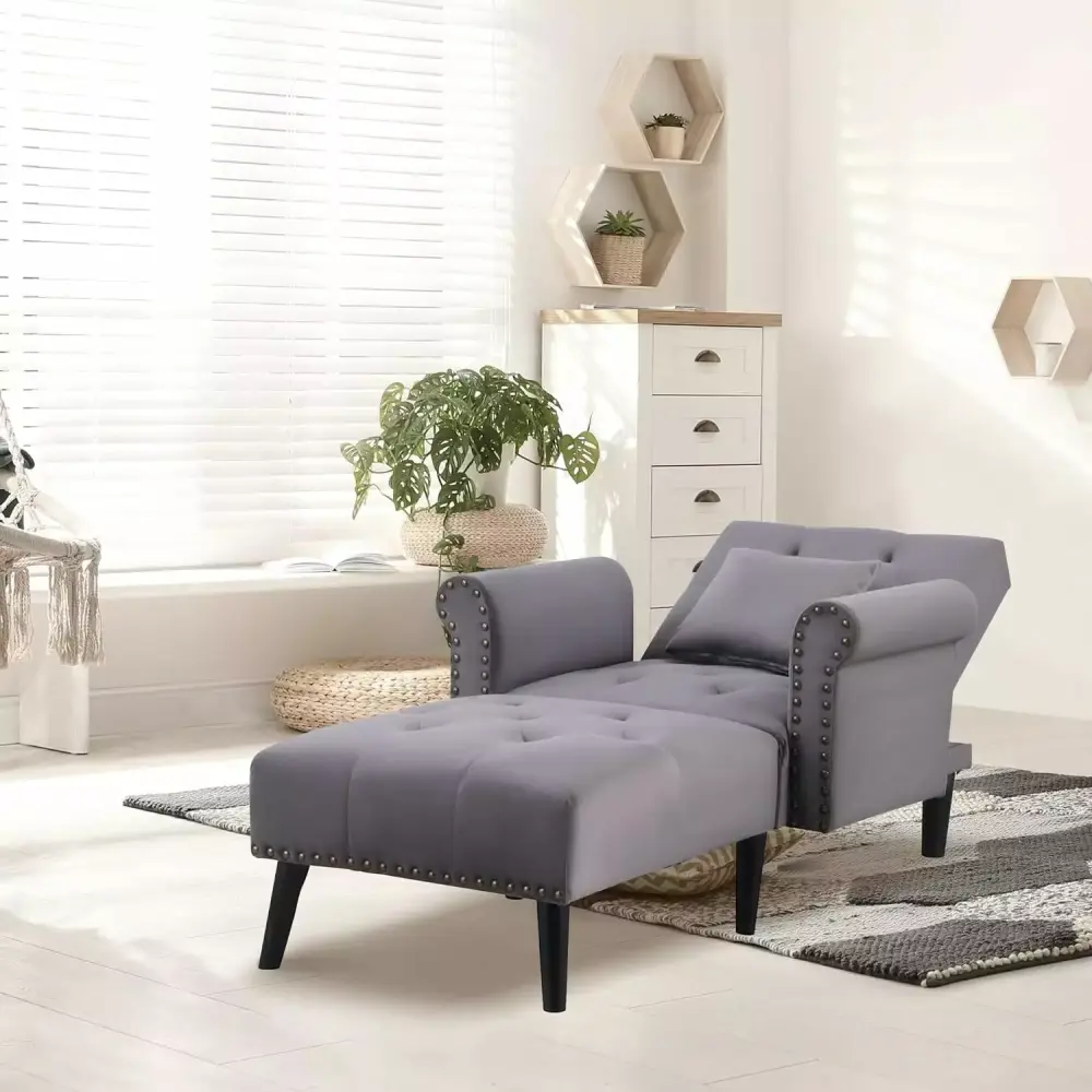 2-in-1 Chaise Lounge Indoor with Rolled Armrest and Adjustable Velvet Fabric