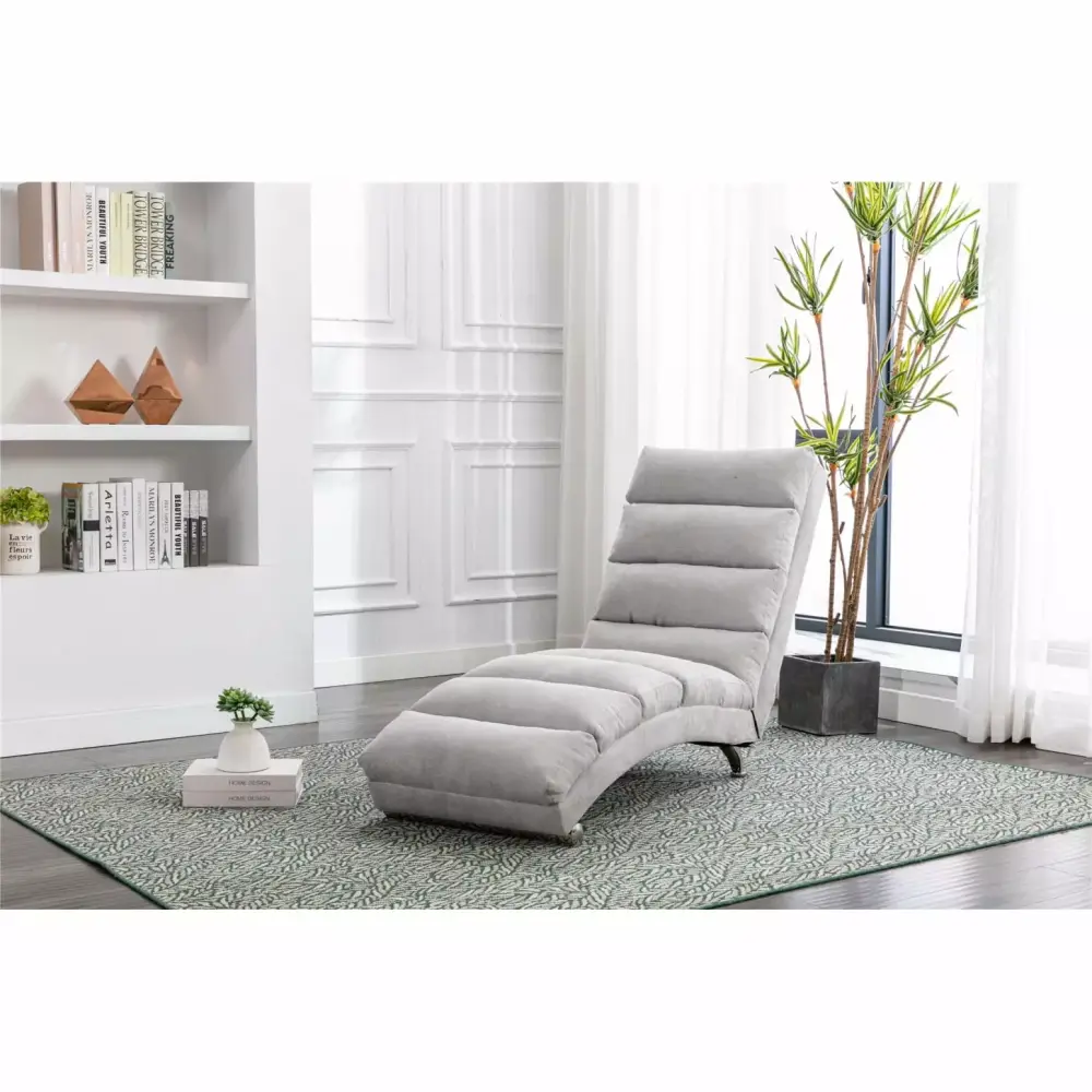 Elegant Light Grey Linen Chaise Lounge - Modern Long Lounger with Polyester Upholstery
