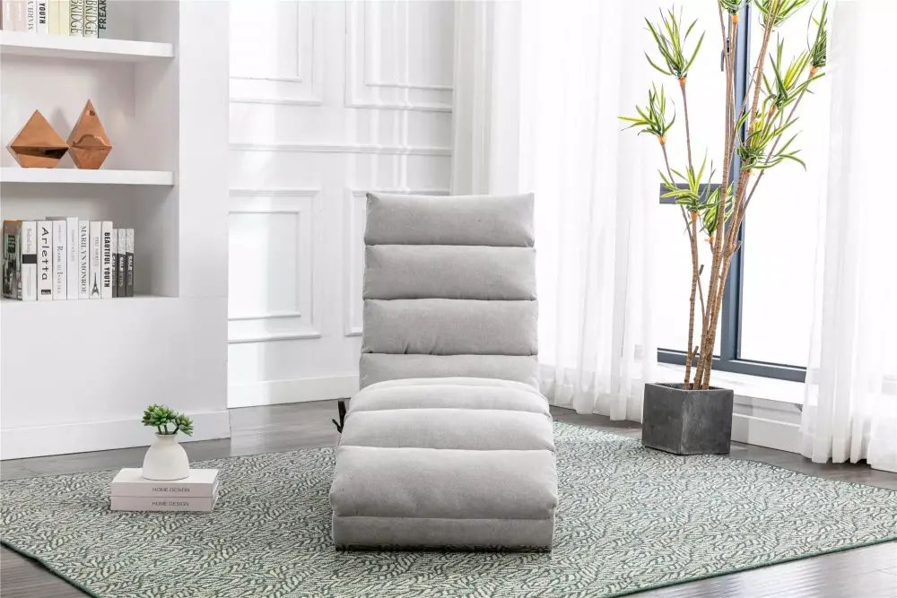 Elegant Light Grey Linen Chaise Lounge - Modern Long Lounger with Polyester Upholstery