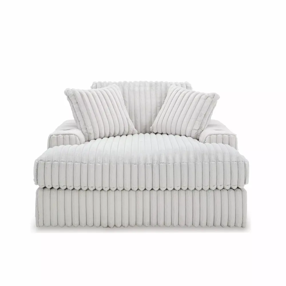 Roundhill Furniture Azulu Oversized Chaise with Cup Holders and USB Charging in Alloy White