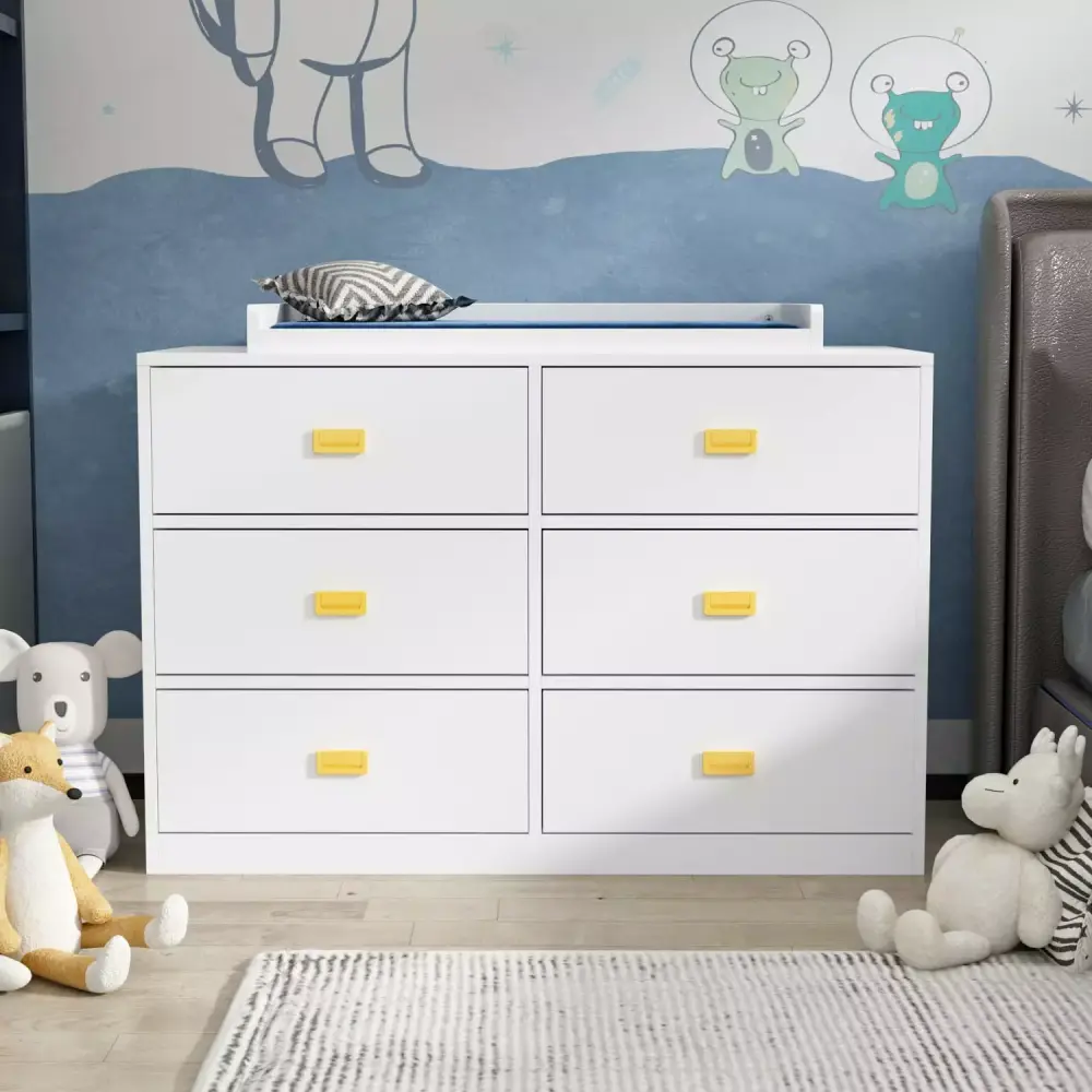 AIEGLE 6 Drawer Dresser for Baby Nursery with Changing Table White Baby Furniture