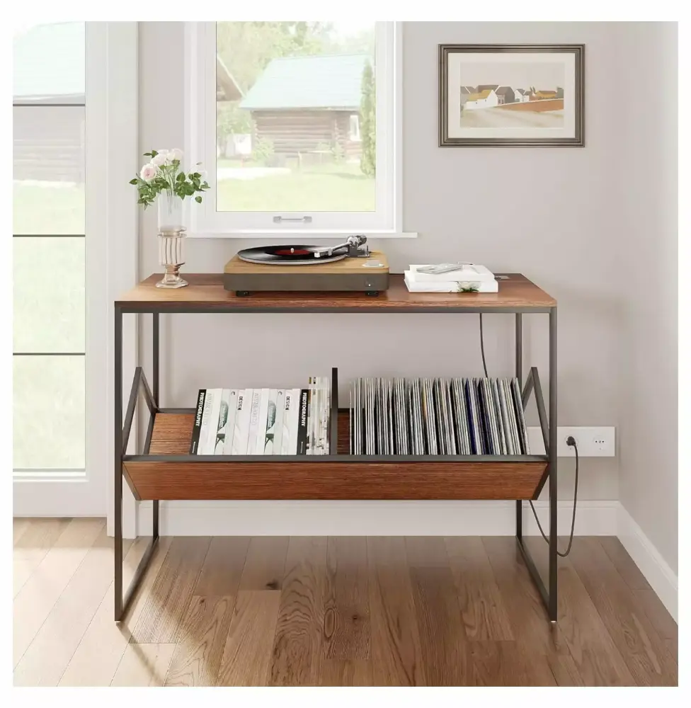 Superwum Industrial Millwork Console Table with Power Outlets and USB Ports