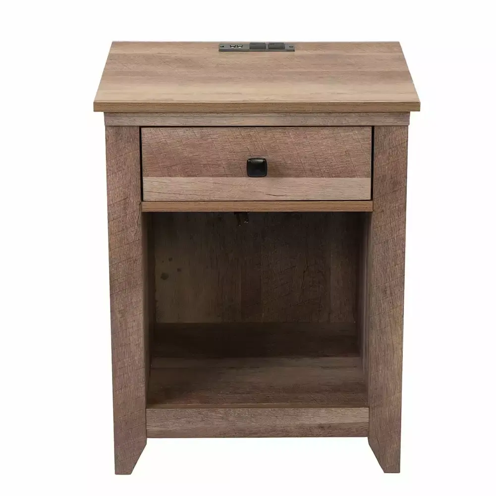 Canddidliike Walnut 2-Tier Charging Station Nightstand with Open Storage for Bedroom
