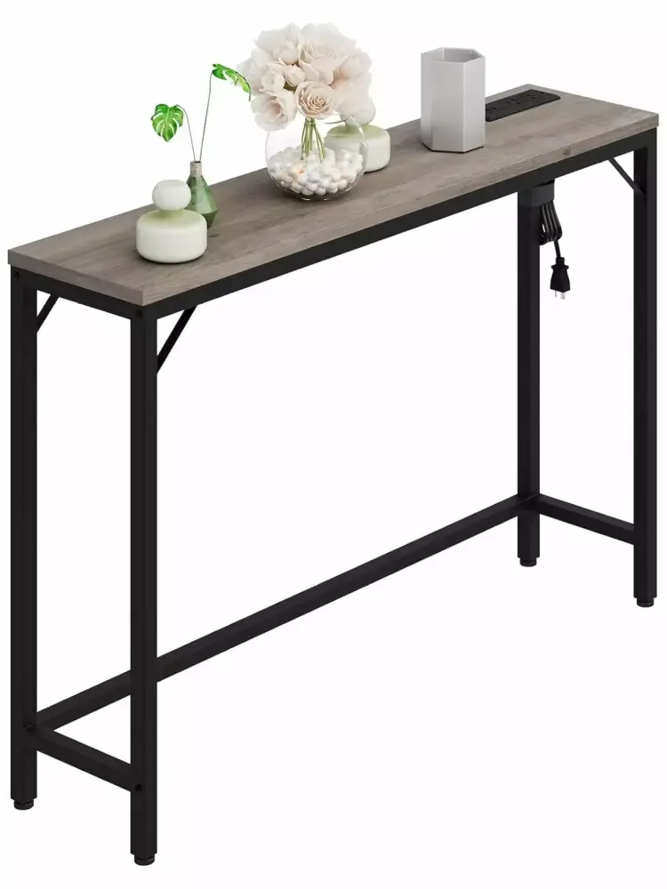 Superwum Console Table with Power Outlets USB Ports Charging Station Industrial Grey