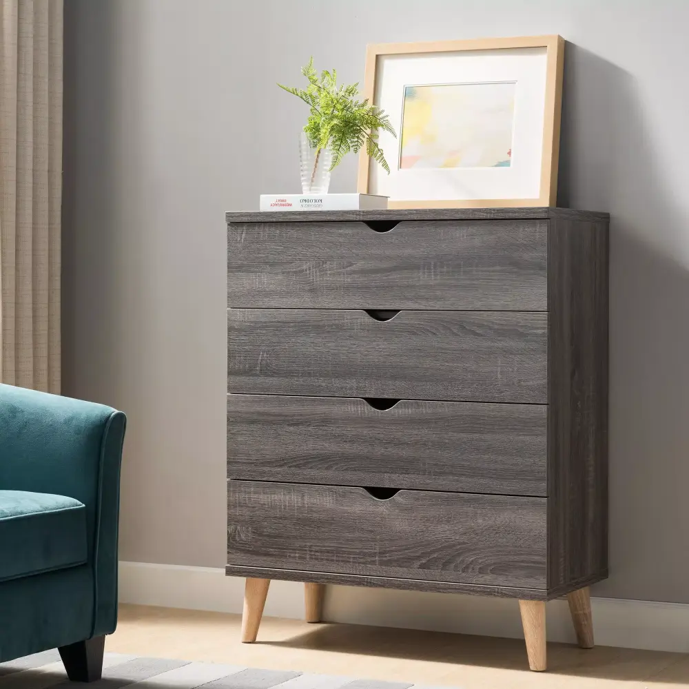 24/7 Shop At Home Orden Wood 4-Drawer Chest for Bedroom in Dark Gray