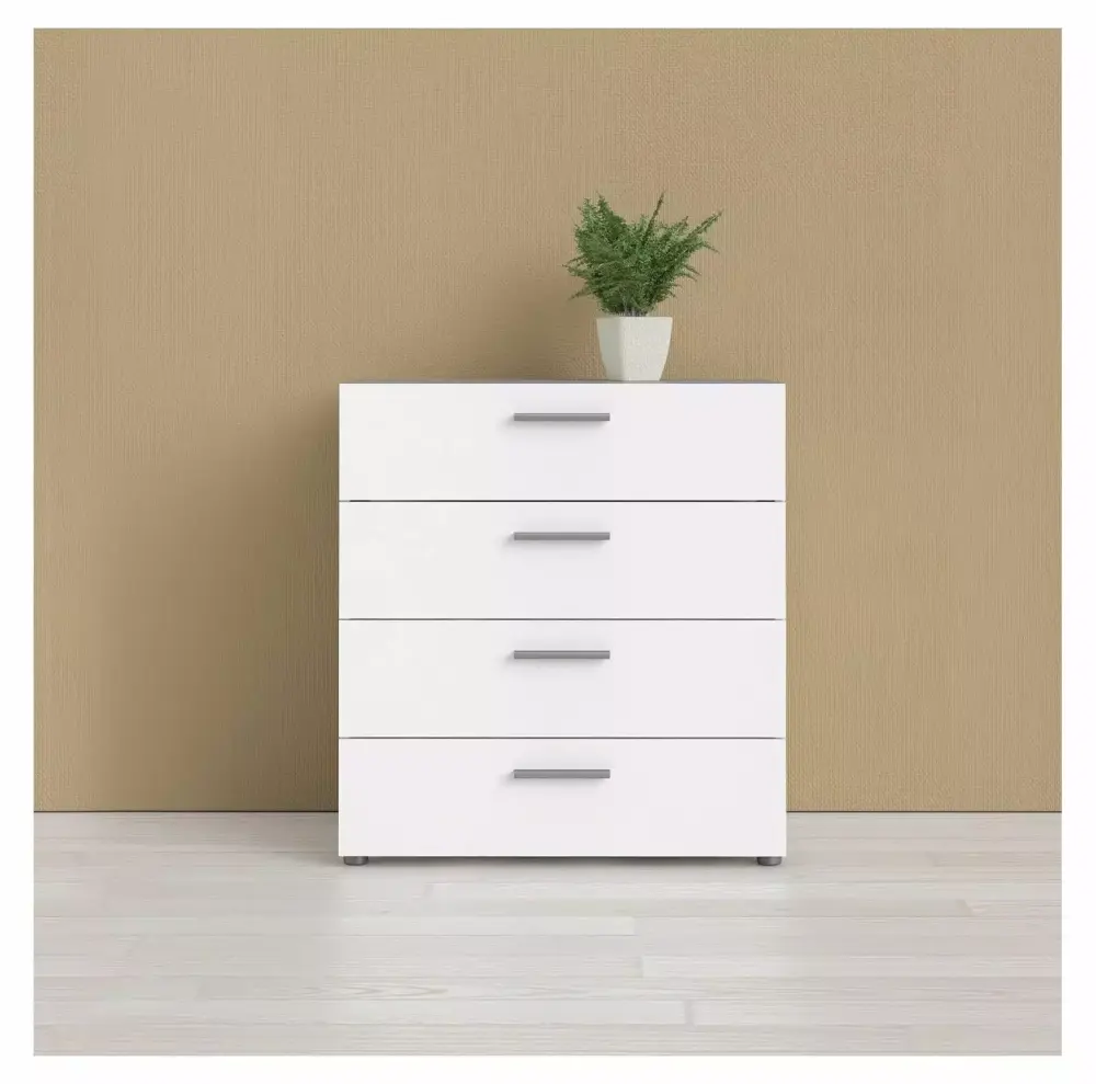 Lwory Austin 4 Drawer Chest in White, Compact Dresser for Bedroom or Closet
