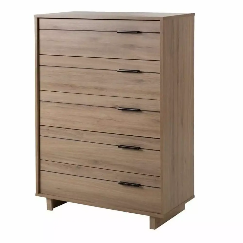 Allora 5-Drawer Chest in Rustic Oak, Modern Dresser for Bedroom