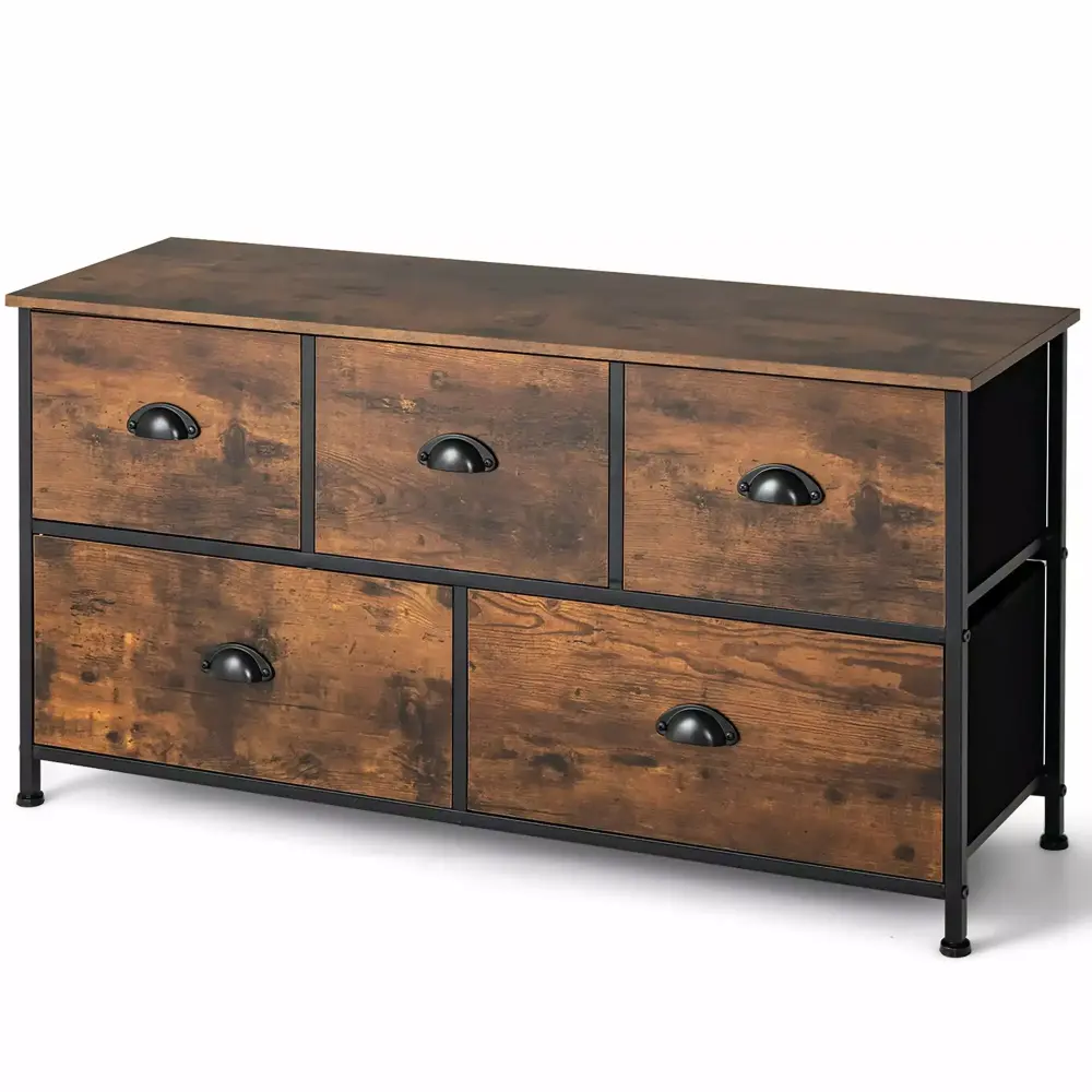 5 Drawer Dresser Chest of Drawers with Wood Top Steel Frame