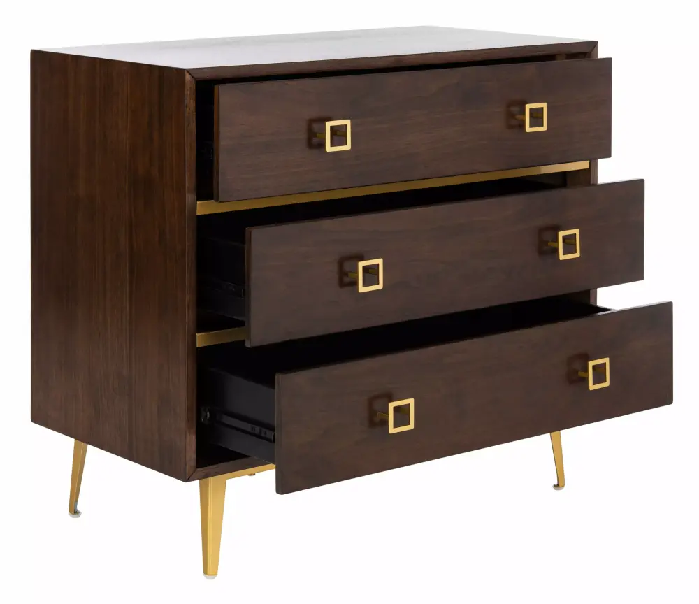 SAFAVIEH Katia Contemporary Retro 3-Drawer Chest Brown 31.9x16x29 Inches