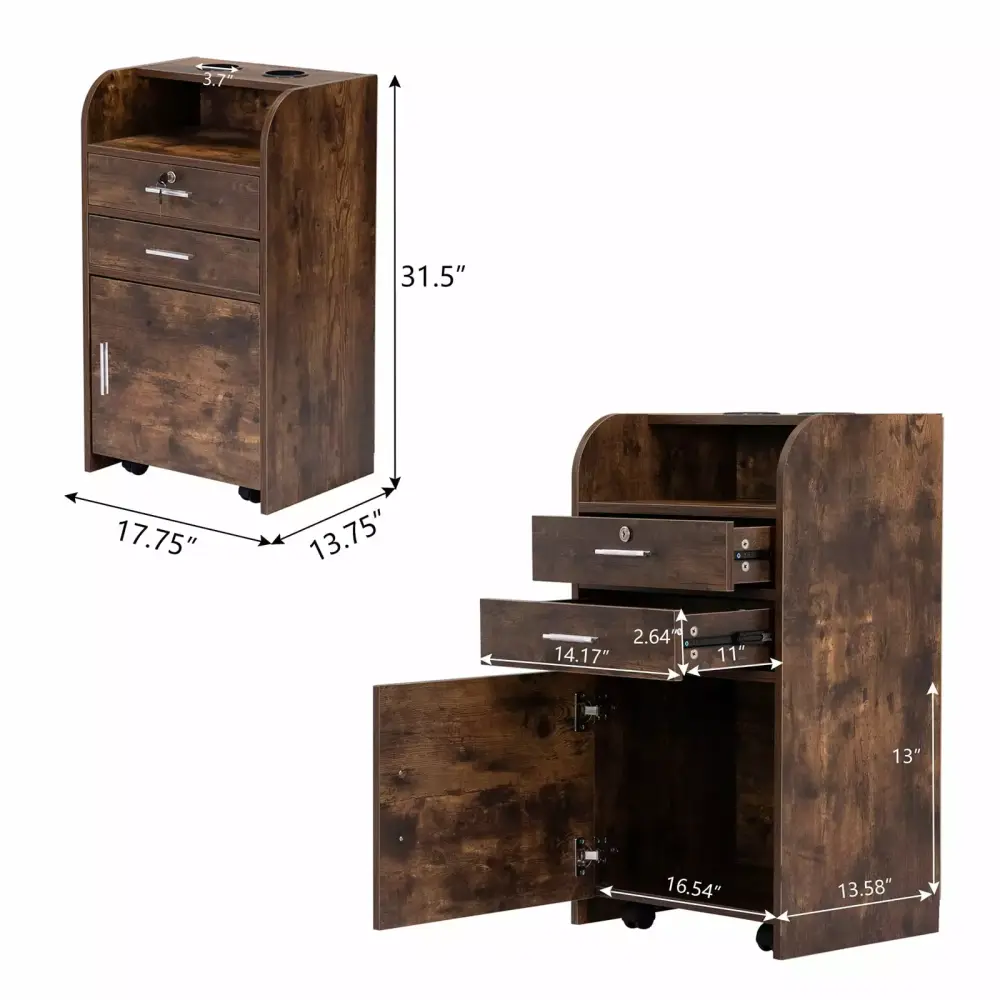 Dcenta Beauty Salon Flamed Wood Grain Chest of Drawers for Organization