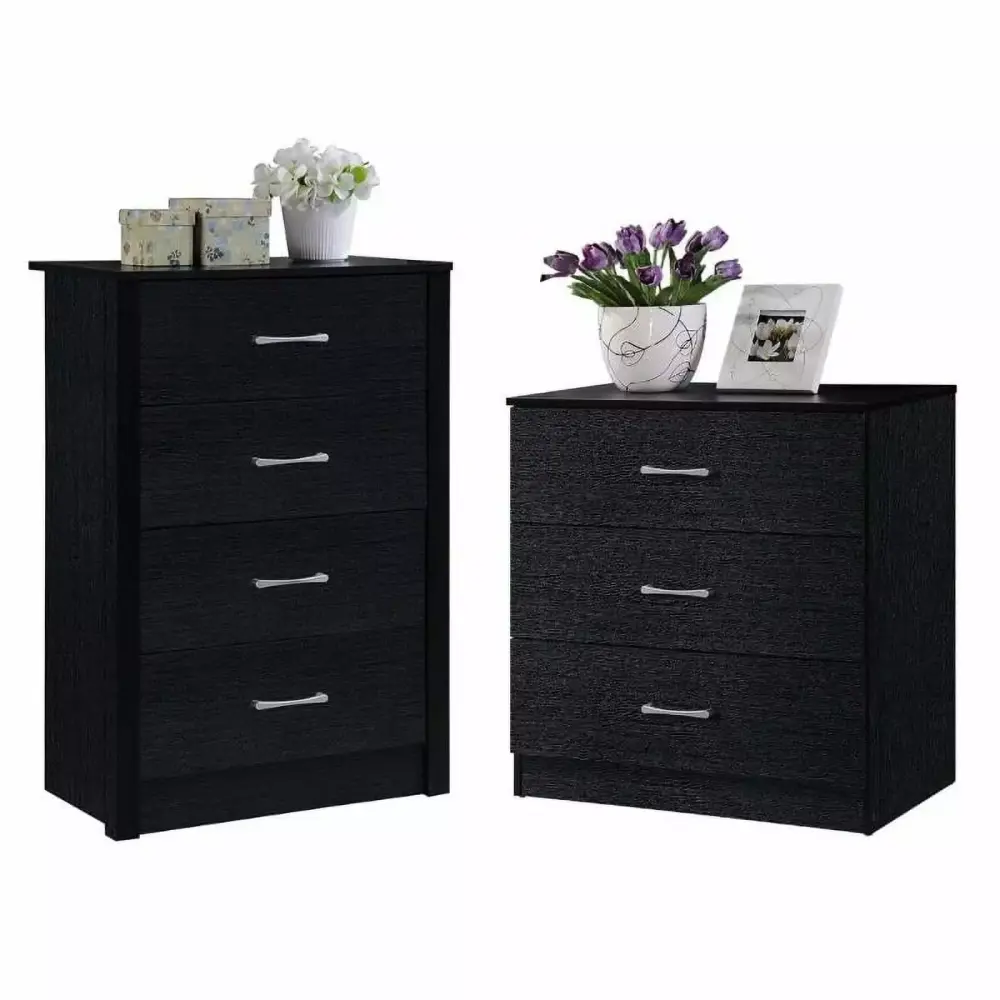 Home Square 2-Piece Bedroom Set with Two Chests in Black Wood Finish