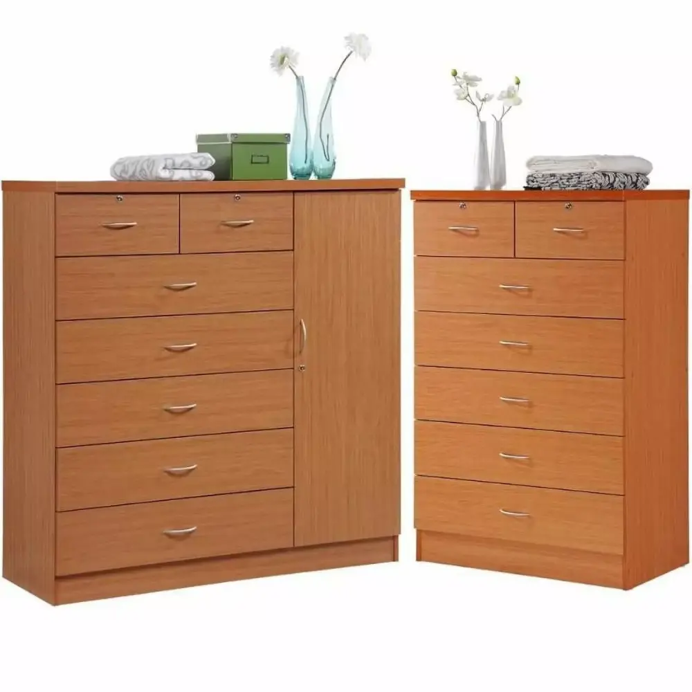 Home Square Hodedah 2 Piece 7 Drawer Wood Chest Set with Locks in Cherry