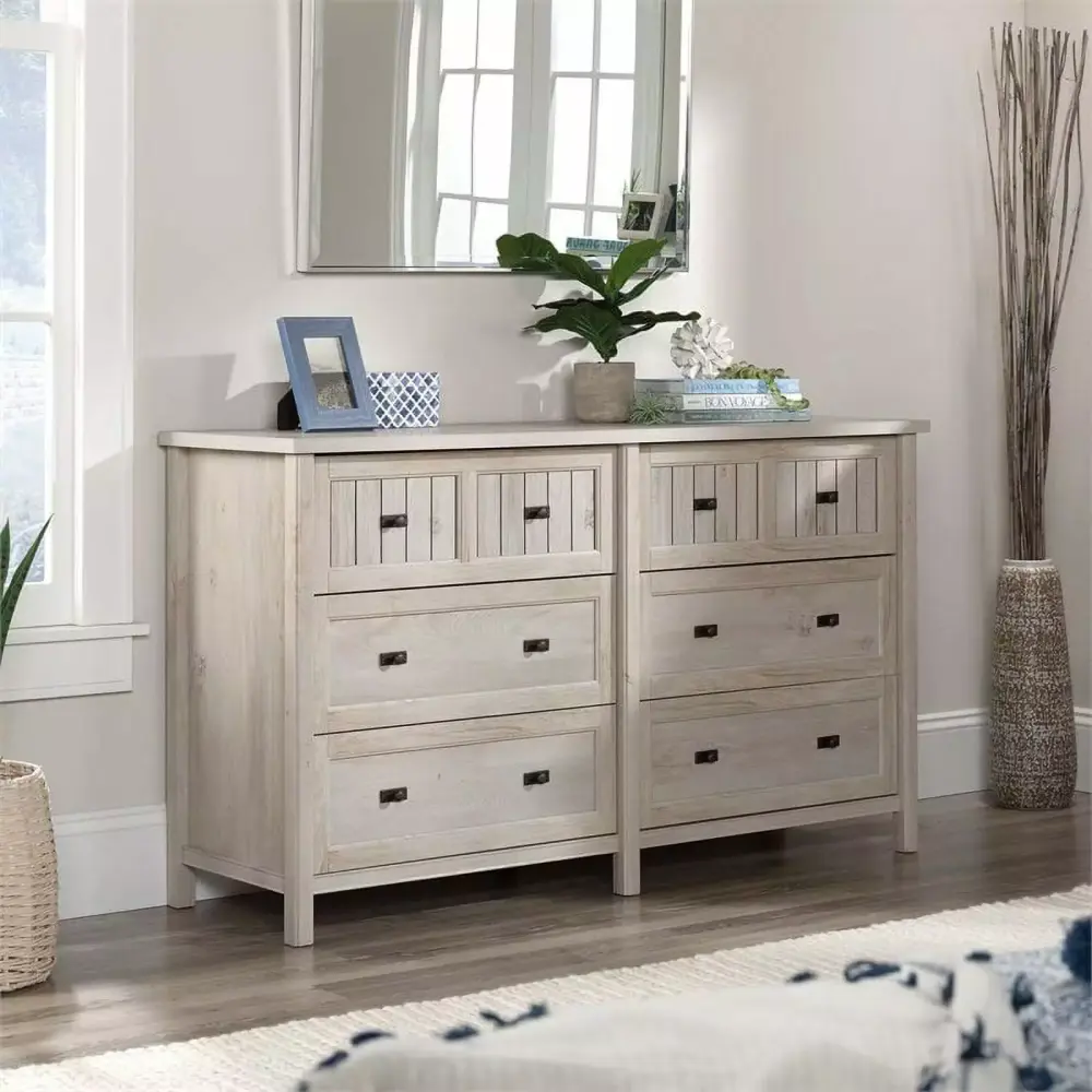 Sauder Costa 6-Drawer Dresser - Chalked Chestnut Finish - Elegant Bedroom Storage