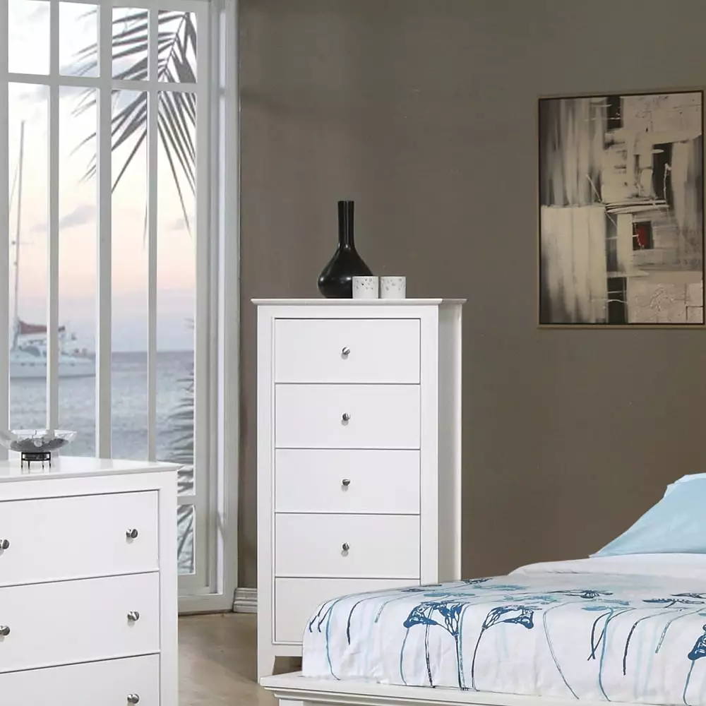 Selena 5-Drawer Chest in Cream White Finish for Bedroom Organization