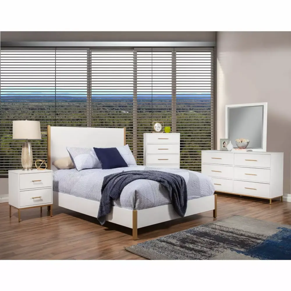Alpine Furniture Madelyn Five Drawer Wood Chest in White - Simple Bedroom Storage