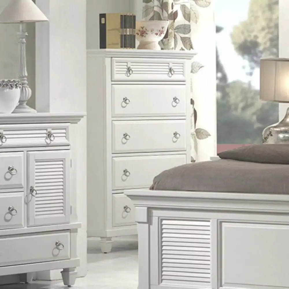 Alpine Furniture Winchester 5-Drawer Chest in White for Minimalist Bedrooms
