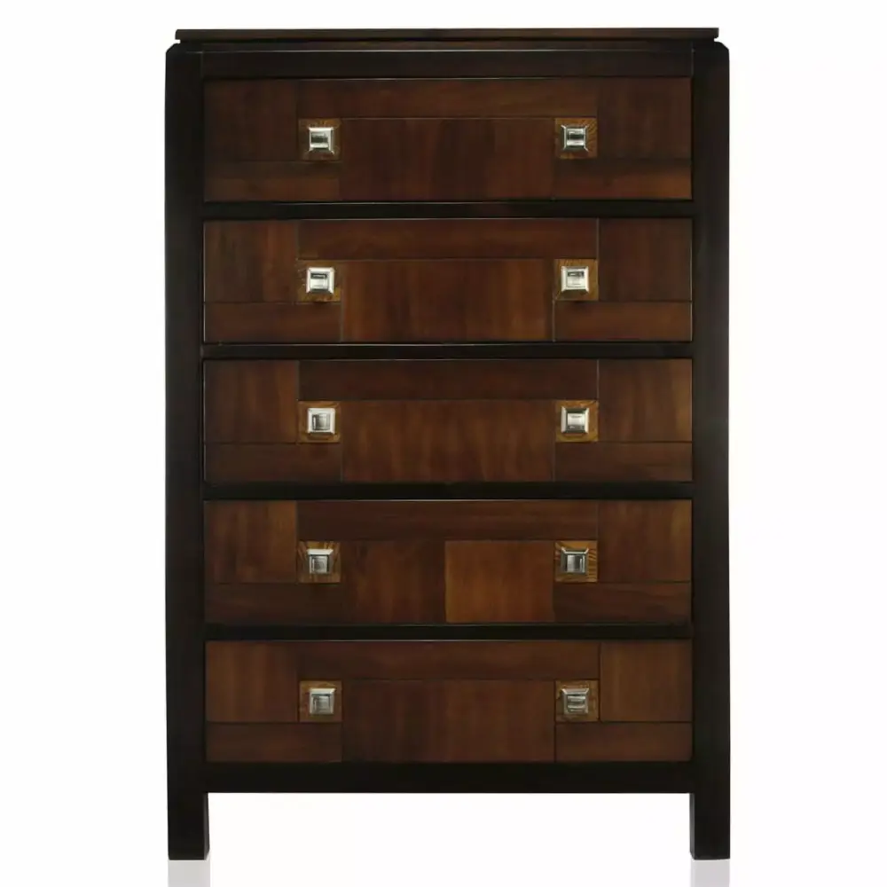Furniture of America Delia Transitional Wood 5-Drawer Chest in Walnut - Modern Bedroom Storage