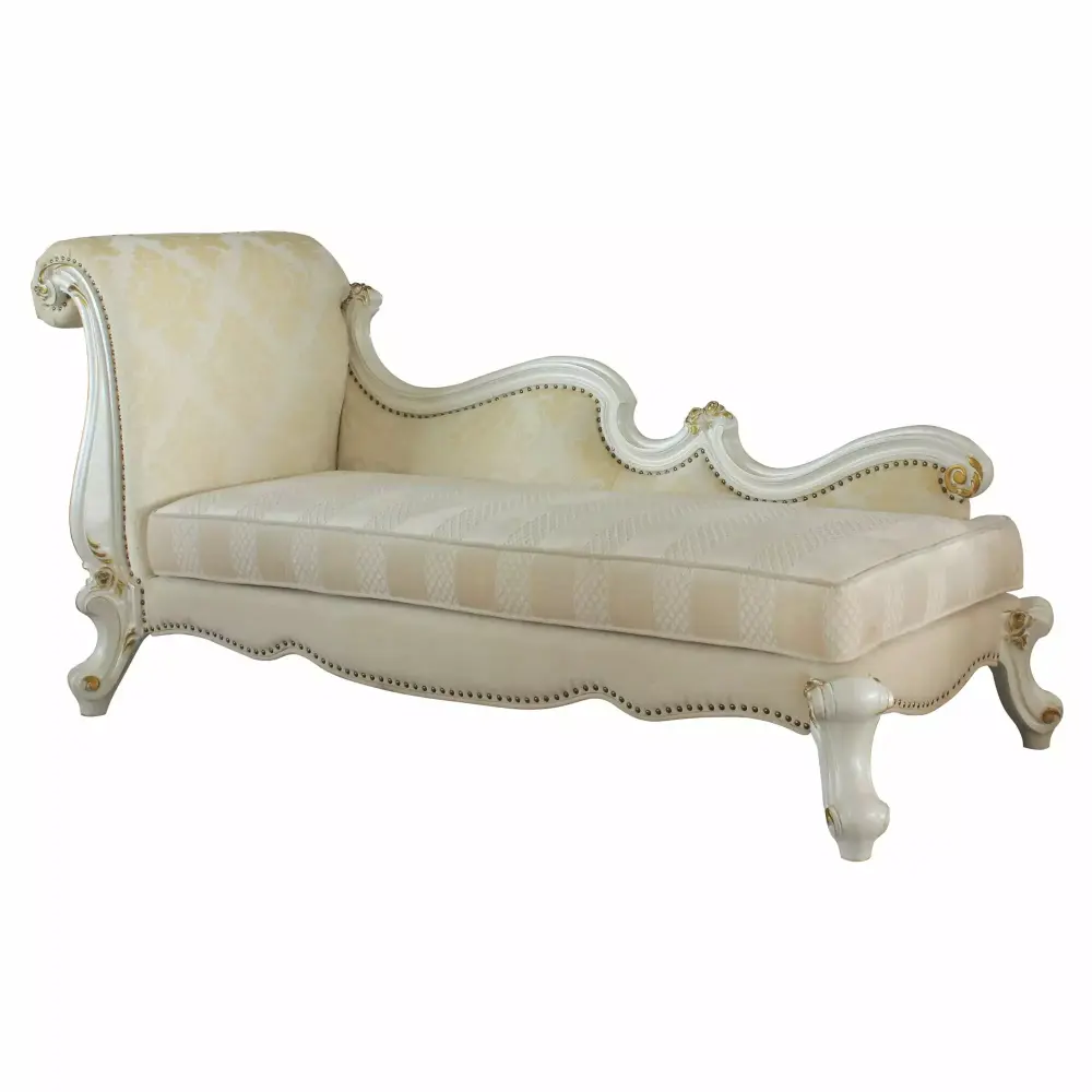 ACME Picardy One Arm Chaise with Nailheads in Antique Pearl - Classic Design
