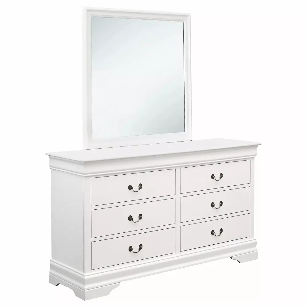 Coaster Louis Philippe 6-drawer Wood Dresser with Mirror in White for Classic Bedroom