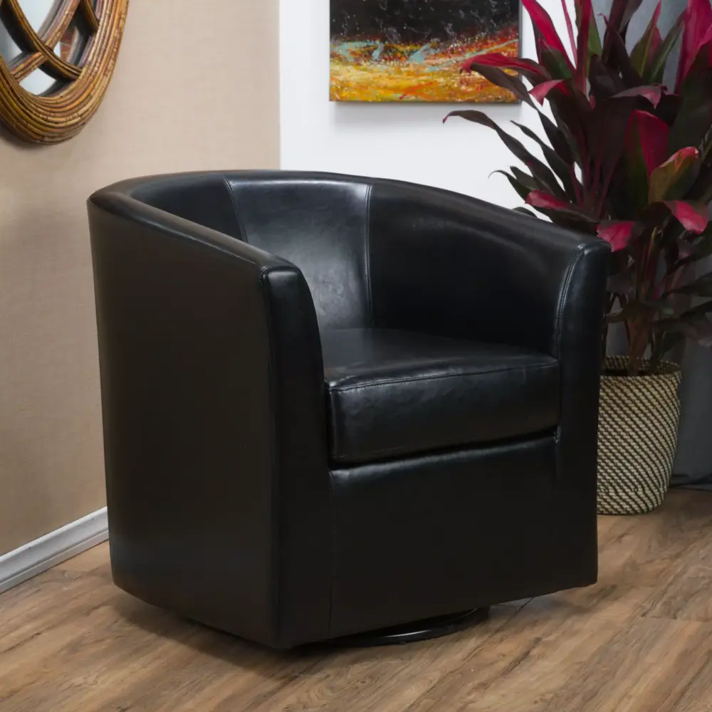 Noble House Arden Black Bonded Leather Swivel Club Chair