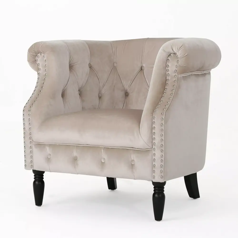 Aries New Velvet Club Chair in Champagne - Elegant Living Room Seating