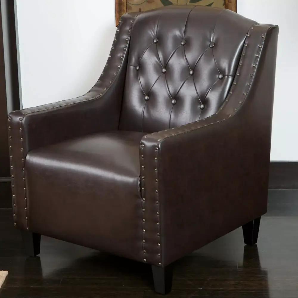 Nottingham Tufted Brown Leather Club Chair for Home Office