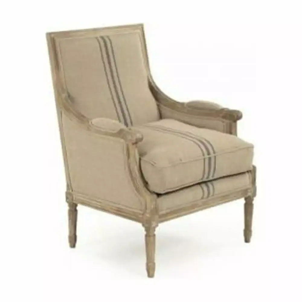Zentique Louis Khaki Linen & Red Stripe Club Chair 27x37.5x25 in
