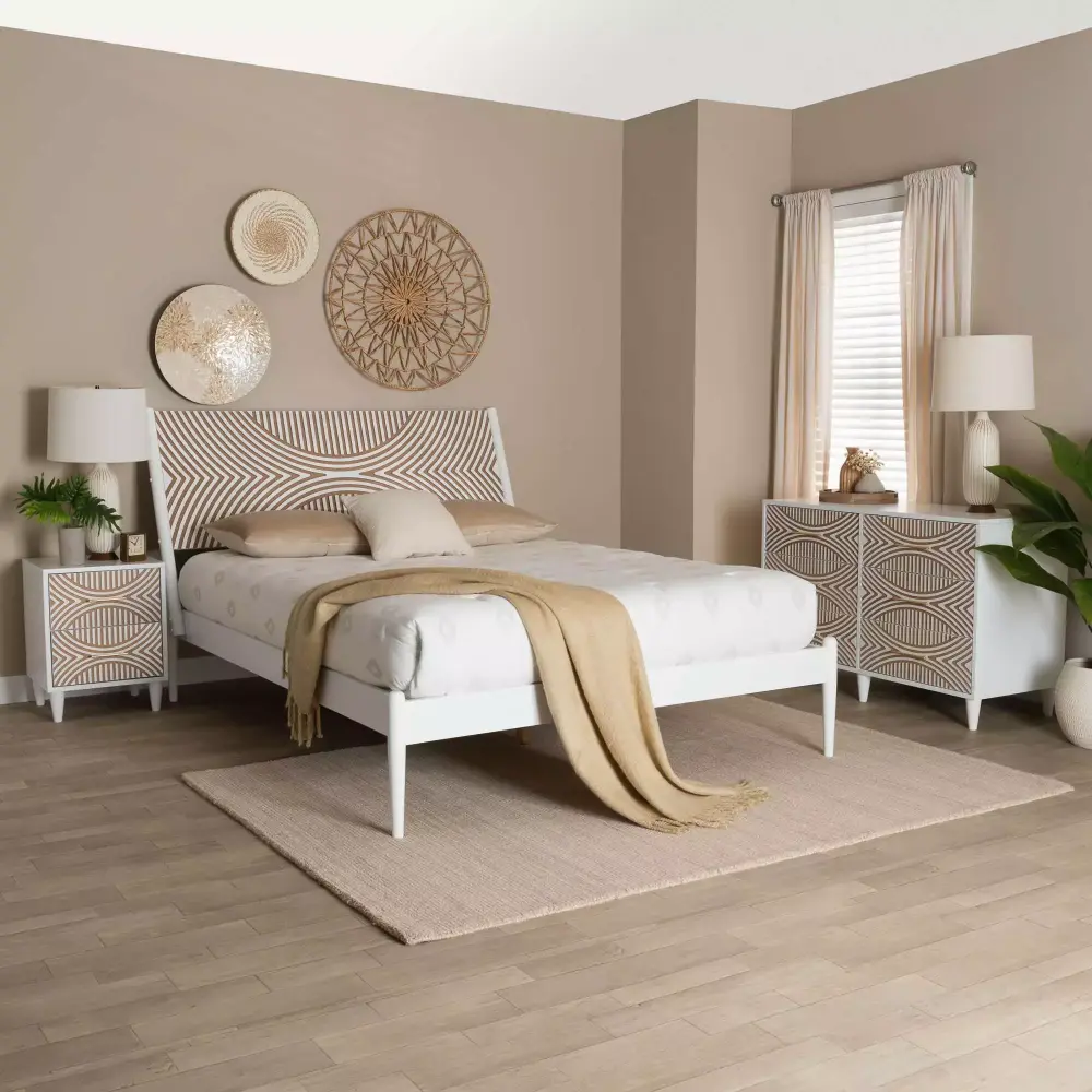 Baxton Studio Louetta Coastal Bedroom Set Queen Size in White