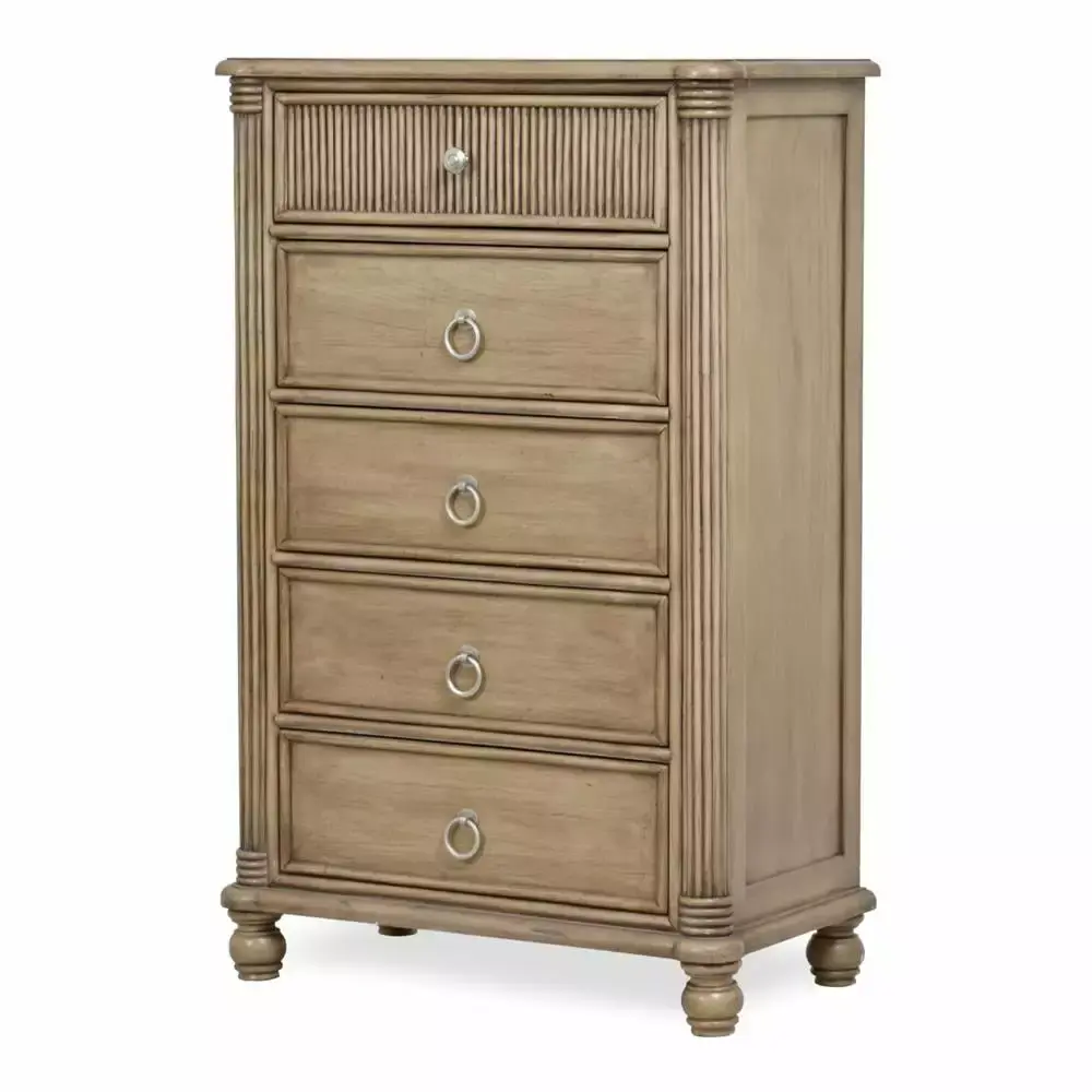 Sea Wind Florida Malibu Wood Chest with 5 Drawers in Natural and Brown - Coastal Bedroom Storage