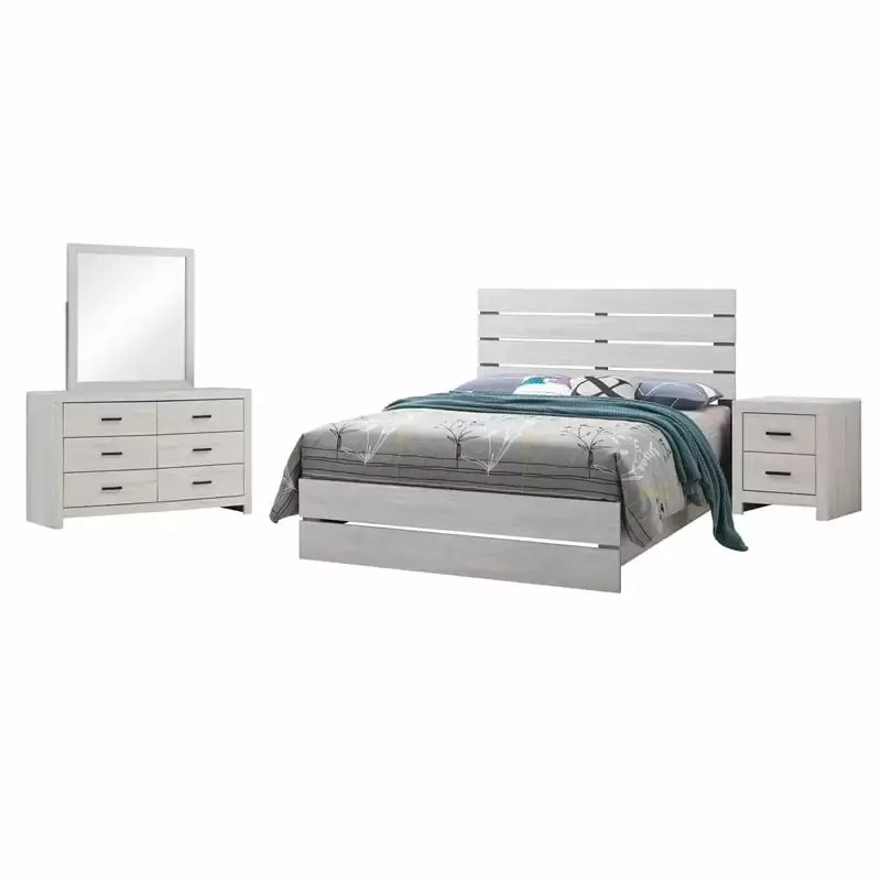 Brantford 4-Piece Eastern King Panel Bedroom Set in Coastal White