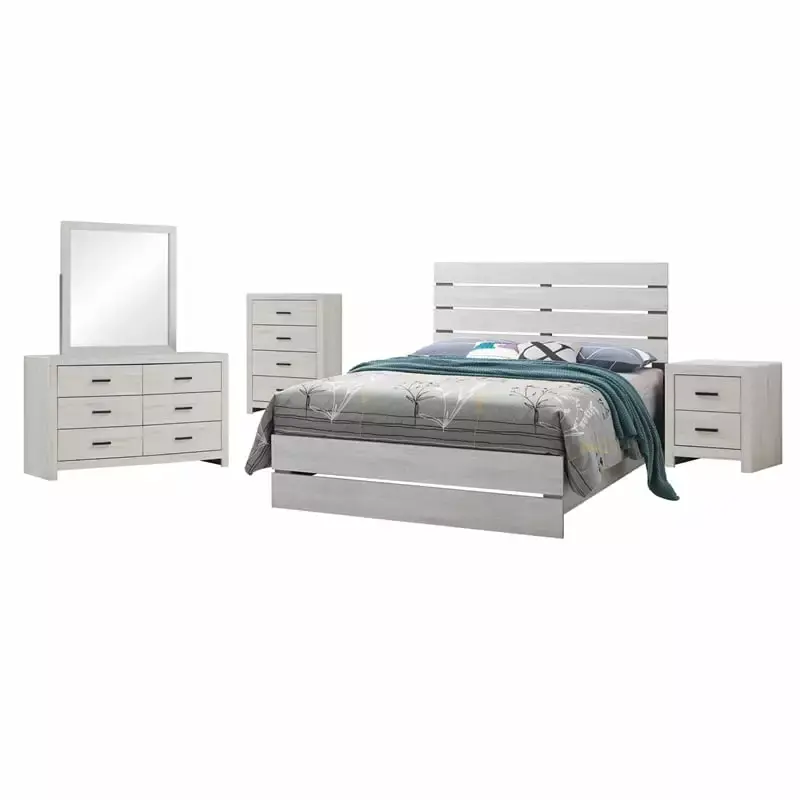 Brantford 5-Piece Queen Panel Bedroom Set in Coastal White