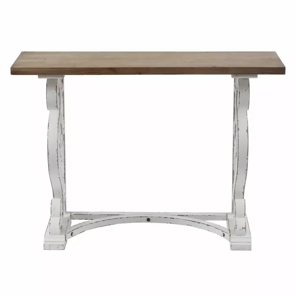 HomeStock Coastal Craftsman Vintage White And Natural Wood Console And Entry Table