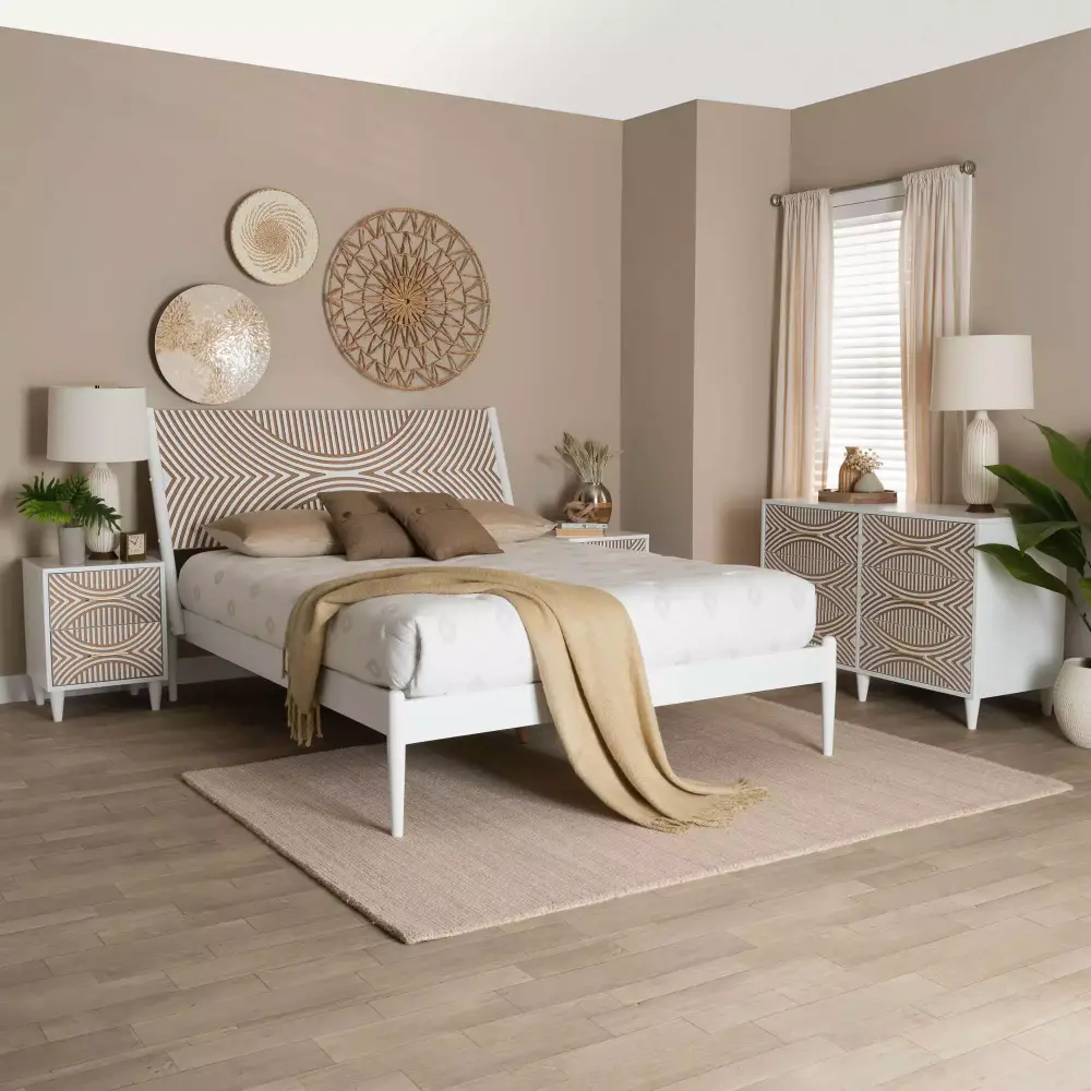 Baxton Studio Louetta Coastal King Bedroom Set in White - Beach Style Furniture