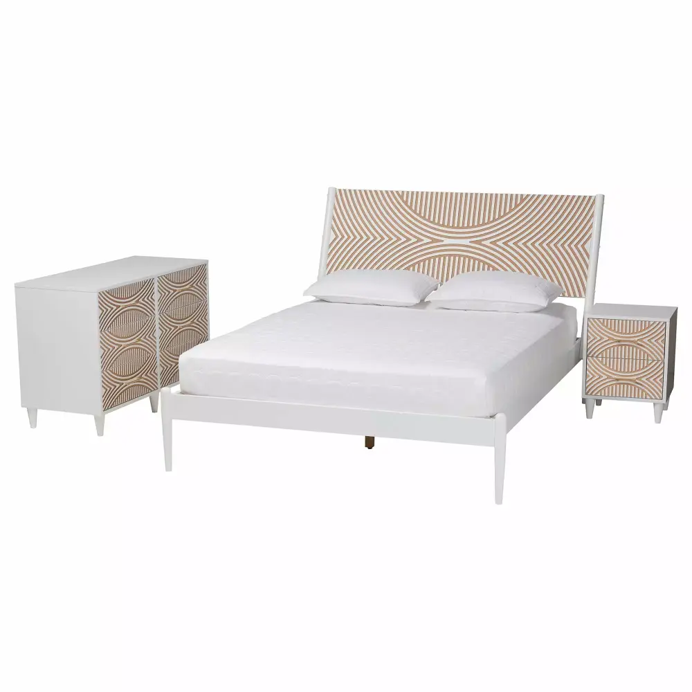 Baxton Studio Louetta Coastal King Size Bedroom Set in White