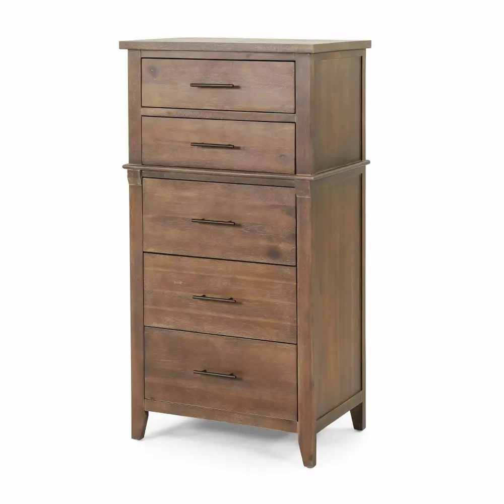 GDF Studio OkiOki Coastal Acacia Wood 5-Drawer Dresser in Light Brown Glaze