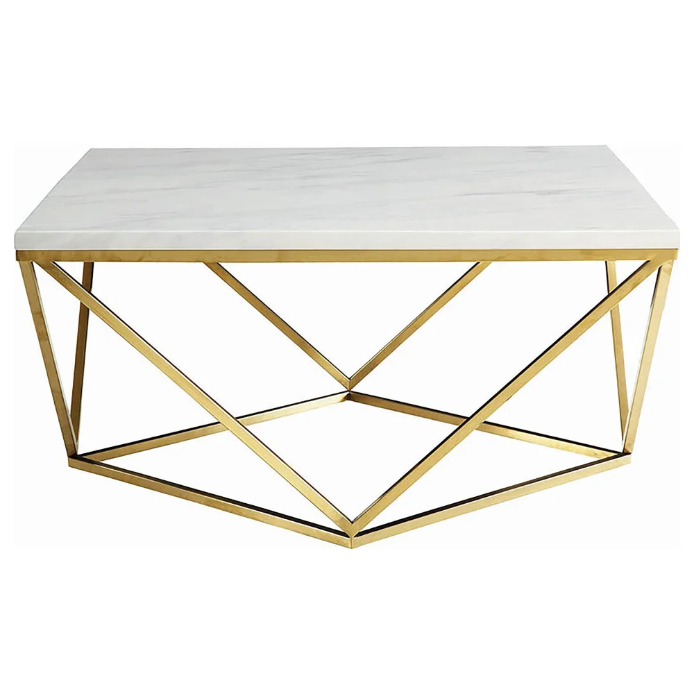 Meryl Square Coffee Table in White and Gold Contemporary Style
